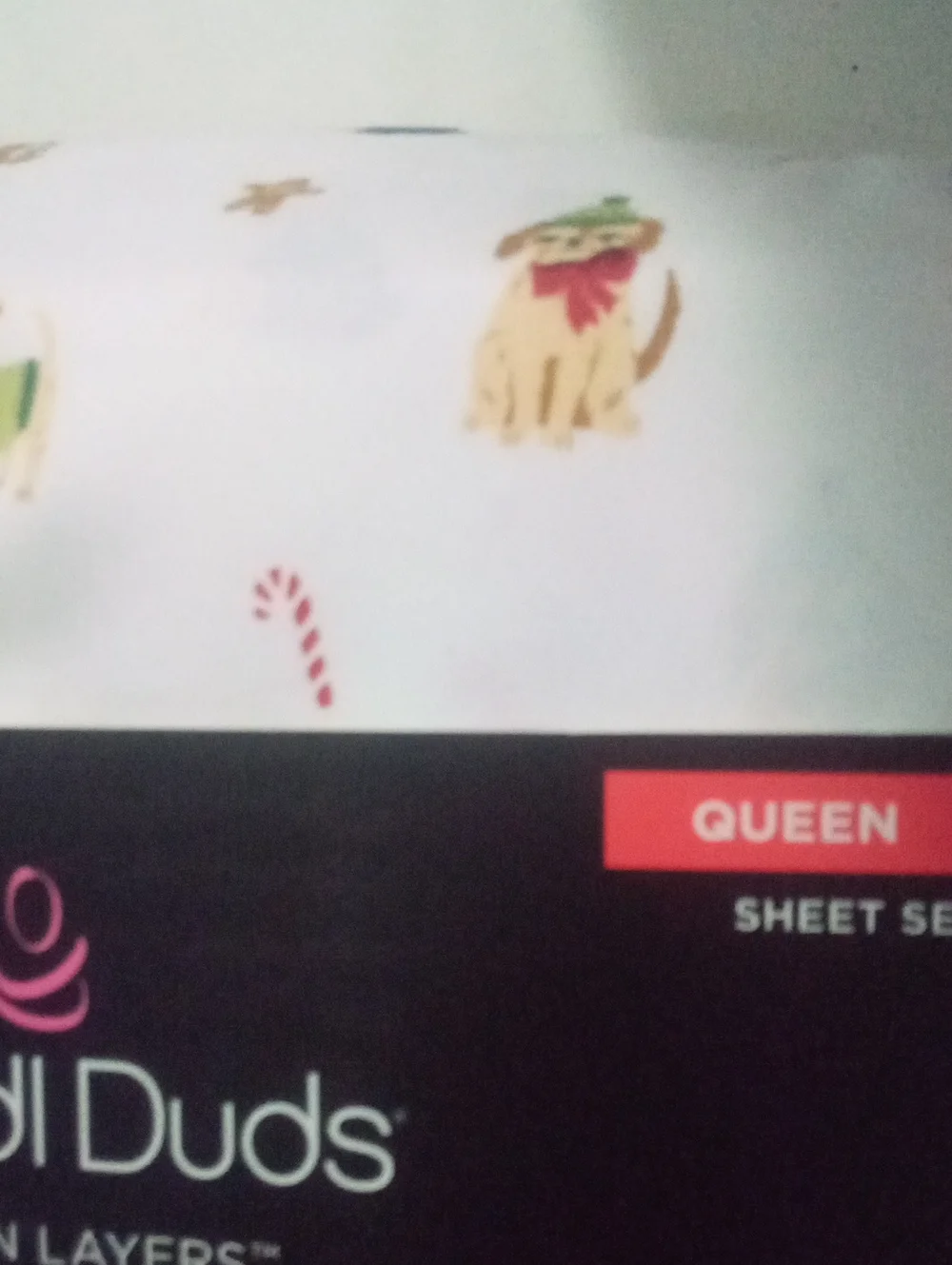Cuddl Duds White Sheet Set with Festive Dog Print Queen NWT Holiday